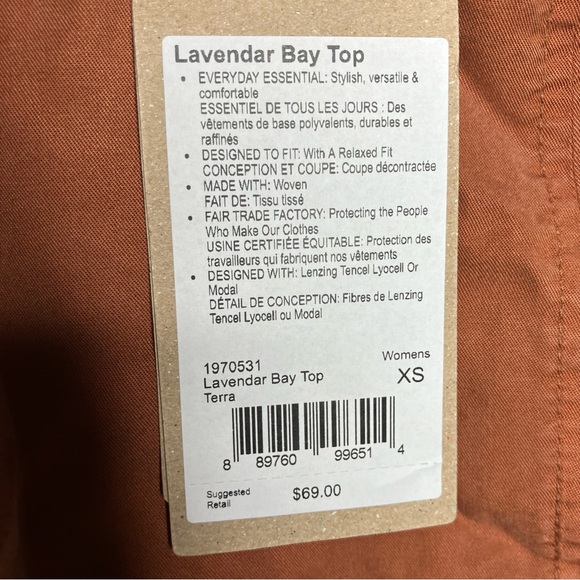 PrAna Lavender Bay Terracotta Long Sleeve Blouse with Cinched Cuffs NWT - Picture 5 of 15